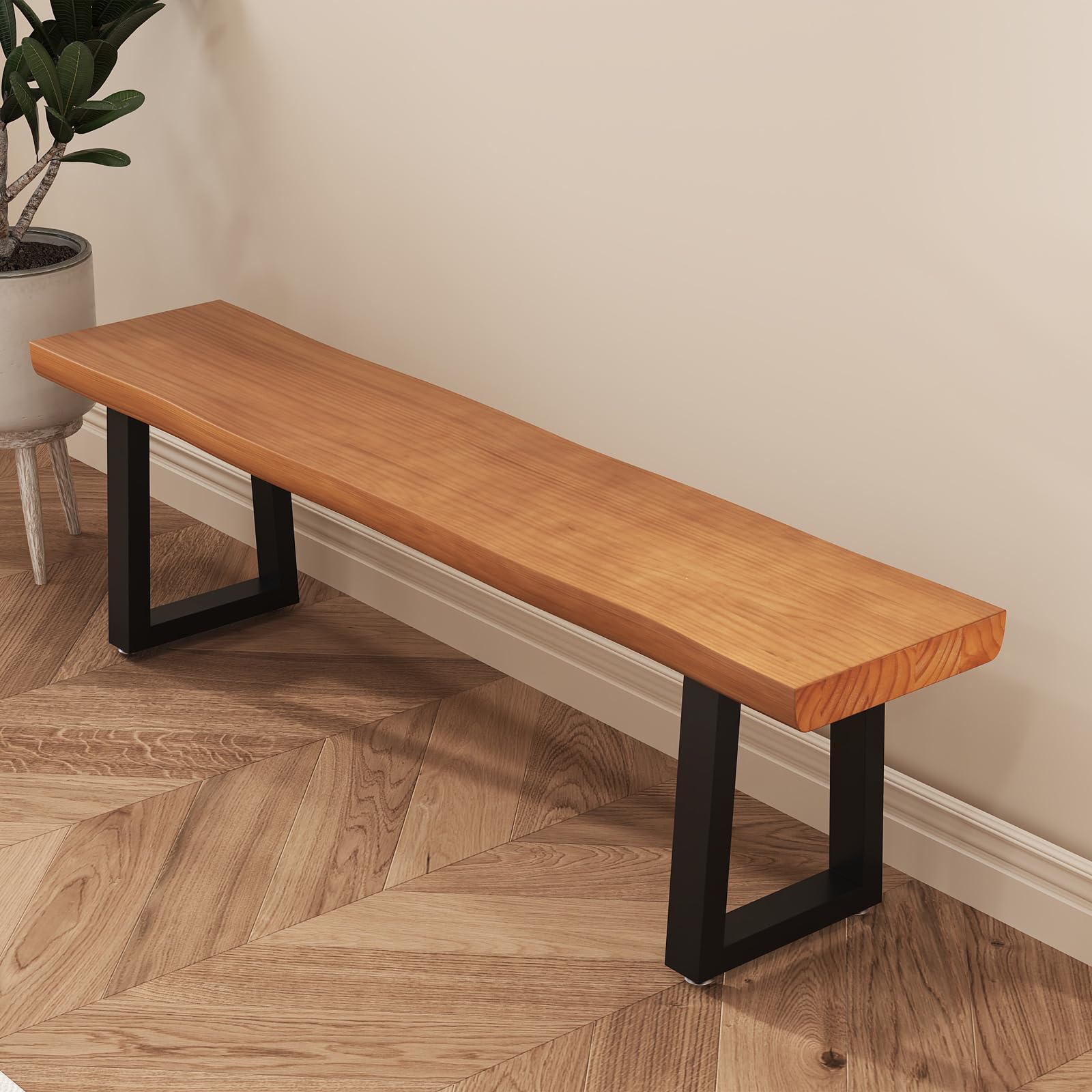 Solid Wood Top Bench with Metal Legs Durable Long Bench for Home Office Living Room Dining Room Versatile Multi Size Options Perfect Chair Stool Dining Bench Dining Chair (Light brown bench, 62.99in)
