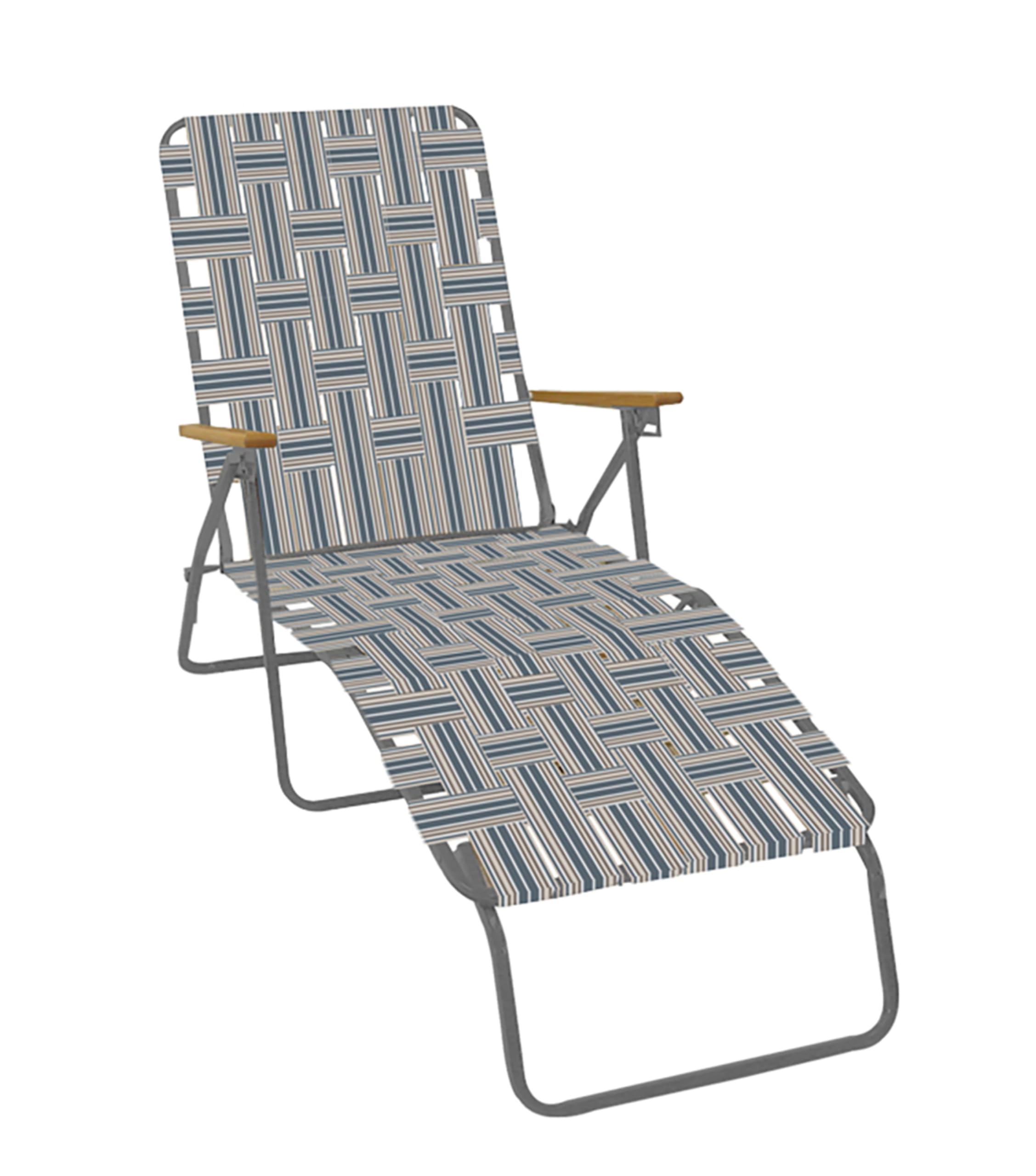 Camp & GO 4-Position Folding Web Lawn Chair Outdoor Lounger, Blue/White undefined/White