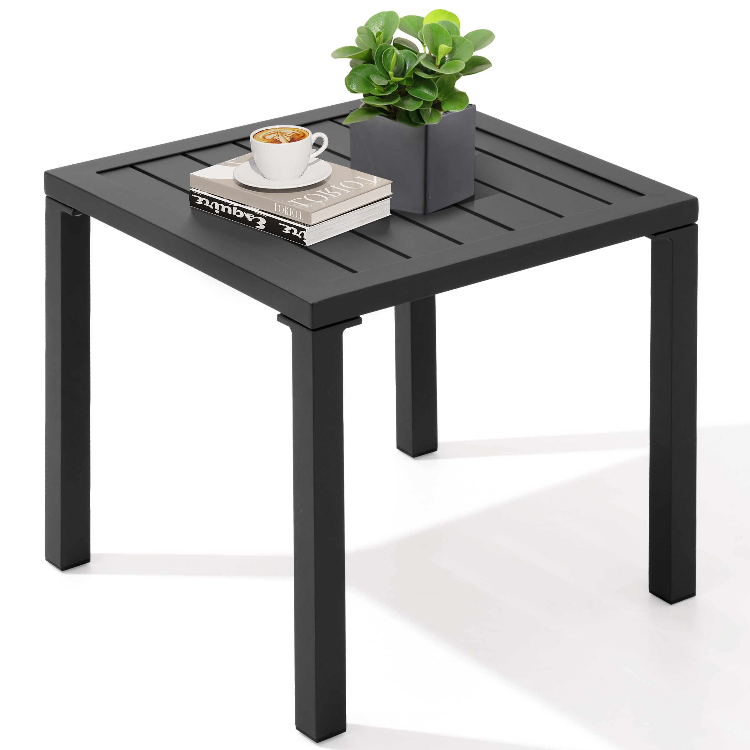 Crestlive Products Aluminum Outdoor Side Table Set of 2, Pool Lounge Chair Side Table, Weather Resistant Small Square Coffee End Table for Patio, Yard, Garden, Porch, Deck, Outdoor