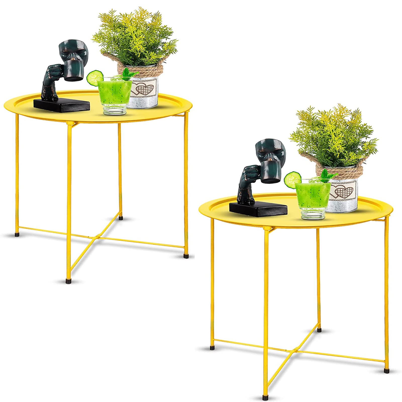 Garden 4 you End Table Set of 2, Outdoor Side Table, Small Patio Table Metal Side Table, Round Folding Side Table, for Outdoor and Living Room,Green