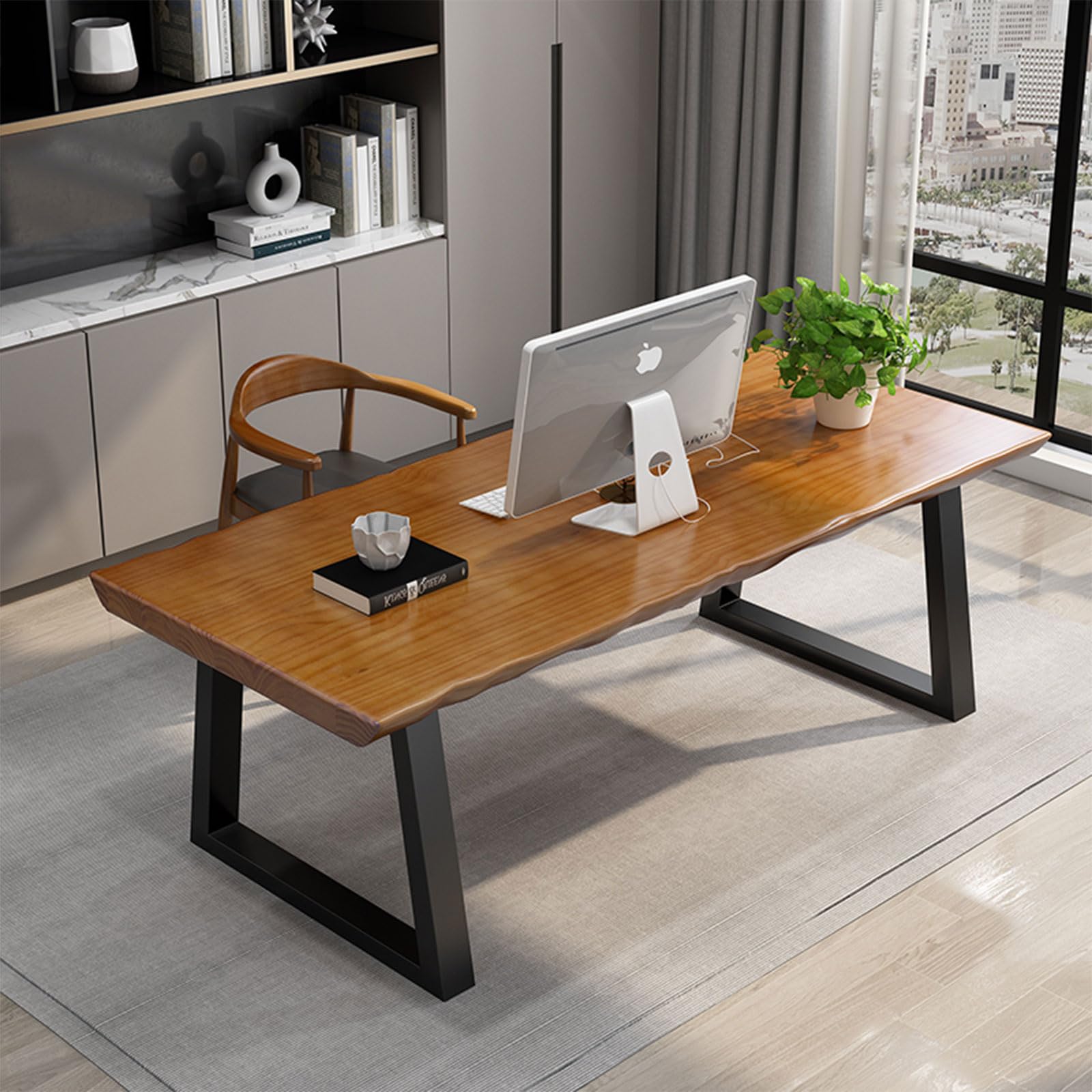 Solid Wood Top Bench with Metal Legs Durable Long Bench for Home Office Living Room Dining Room Versatile Multi Size Options Perfect Chair Stool Dining Bench Dining Chair (Light brown bench, 62.99in)