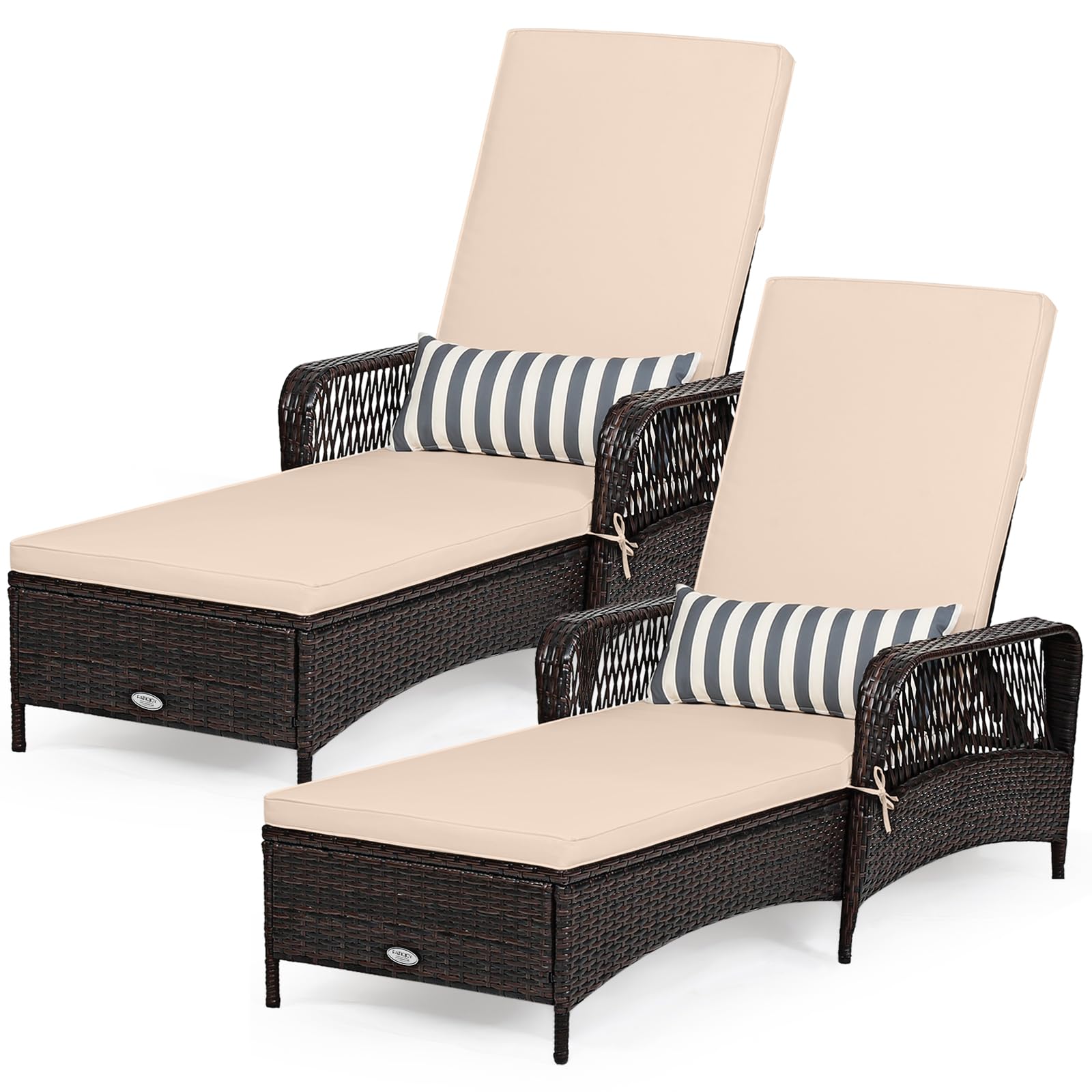 Tangkula Wicker Chaise Lounge Outdoor, Patio Rattan Reclining Chaise with 6-Gear Adjustable Backrest, Thick Padded Cushion & Removable Lumbar Pillow, Pool Lounge Chairs for Outside Balcony Backyard
