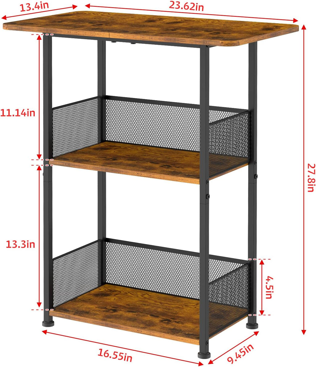 Mini Floor Standing Coffee Bar Shelf,3-Tier Small Coffee Table,Corner Farmhouse Coffee Bar Cabinet;Dining Room, Living Room-Capsules,Coffee Maker(Brown+Black)