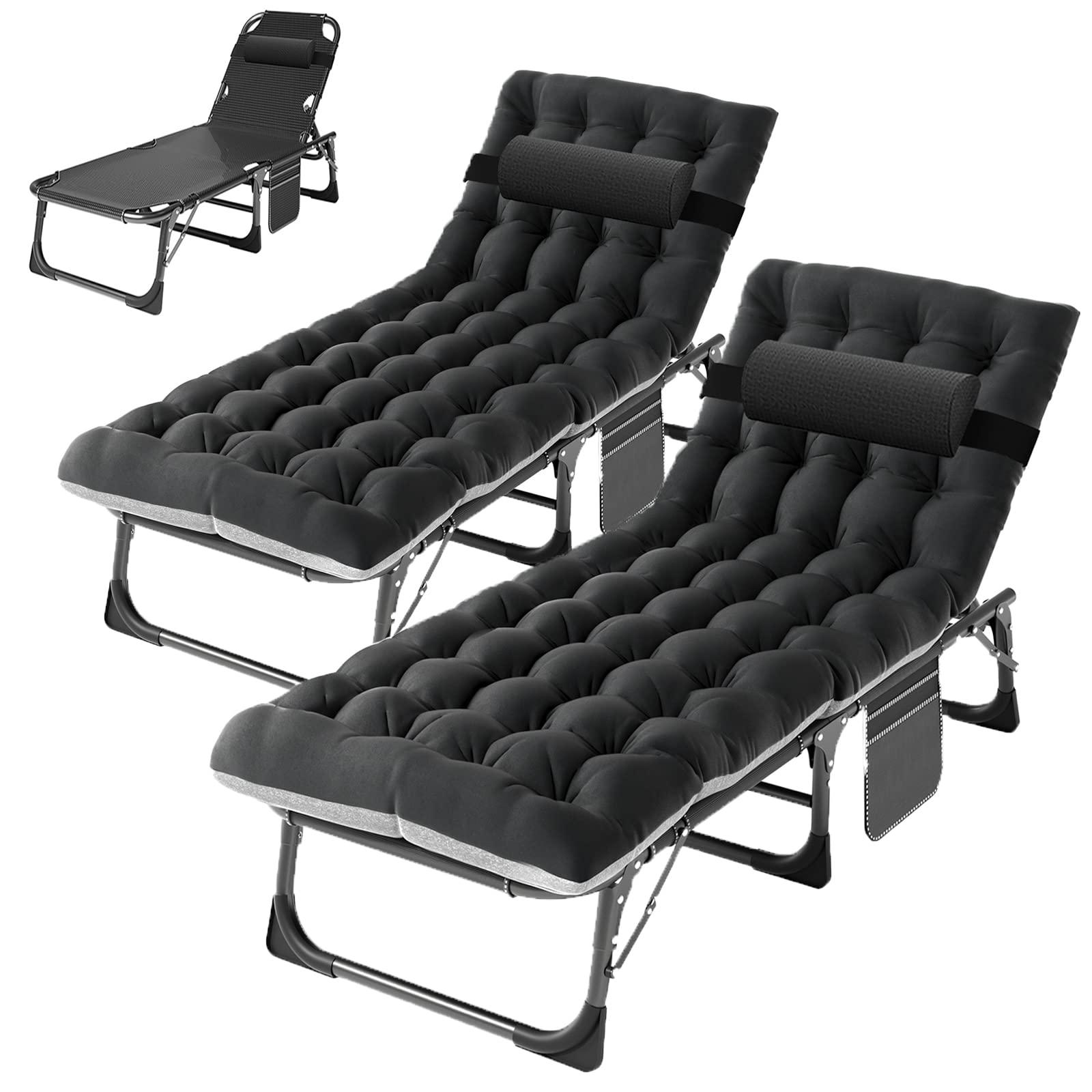 ABORON Heavy Duty Tanning Chair,Outdoor 5-Position Folding Chaise Lounge Chair with Pad,Portable Beach Lounge Chair for Outdoor Sunbathing Patio Pool Lawn Deck Poolside