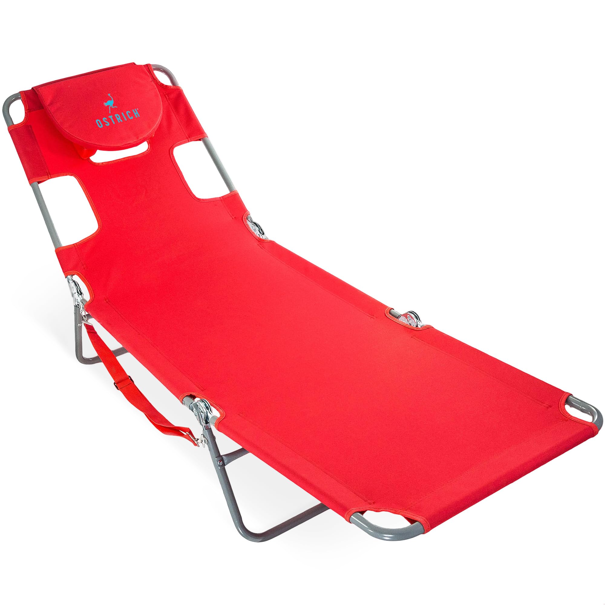 Ostrich the Original Chaise 72 x 22 Inch Lounge Portable Reclining Lounger, Outdoor Patio, Beach, Lawn, Camping, or Pool Tanning Chair, Red