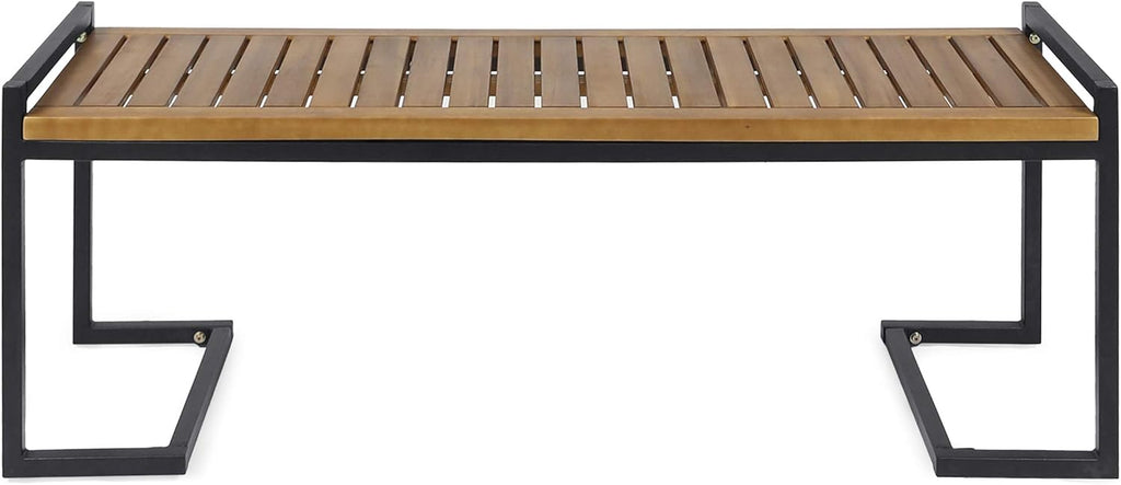 Christopher Knight Home Noel Outdoor Industrial Acacia Wood and Iron Bench, Teak Finish/Black Metal