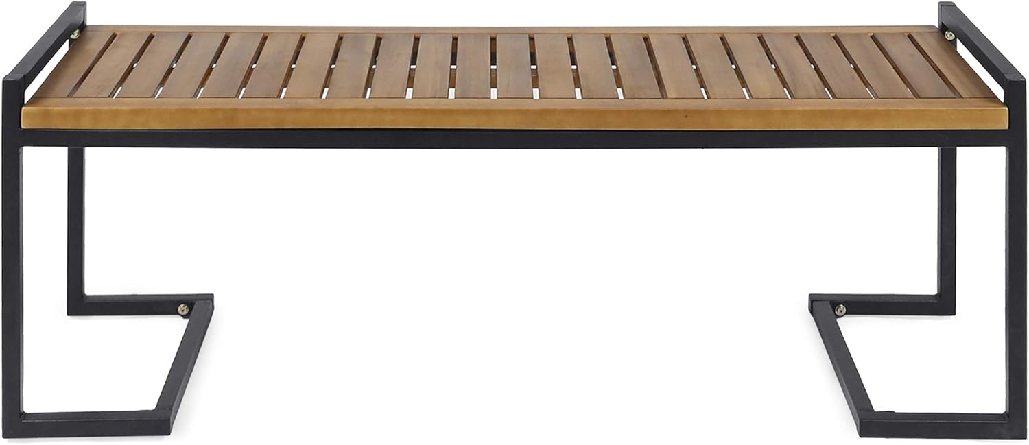 Christopher Knight Home Noel Outdoor Industrial Acacia Wood and Iron Bench, Teak Finish/Black Metal
