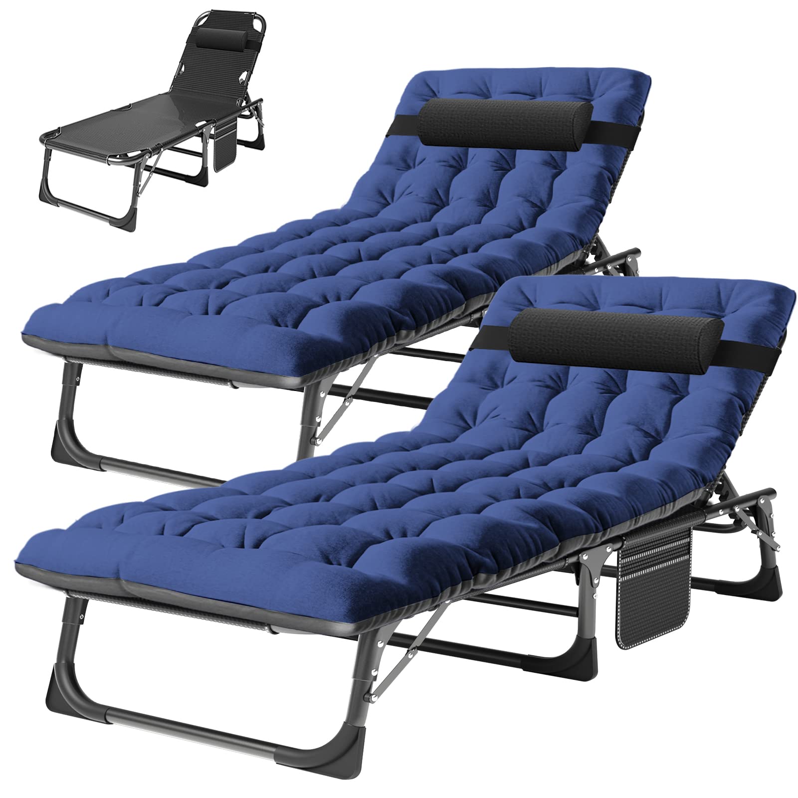 ABORON Heavy Duty Tanning Chair,Outdoor 5-Position Folding Chaise Lounge Chair with Pad,Portable Beach Lounge Chair for Outdoor Sunbathing Patio Pool Lawn Deck Poolside