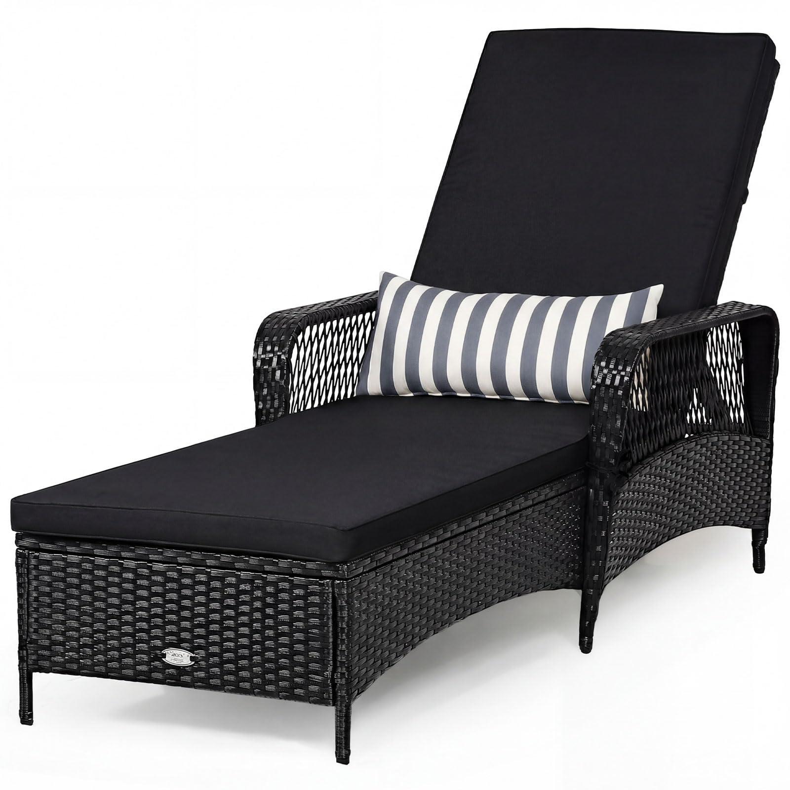 Tangkula Wicker Chaise Lounge Outdoor, Patio Rattan Reclining Chaise with 6-Gear Adjustable Backrest, Thick Padded Cushion & Removable Lumbar Pillow, Pool Lounge Chairs for Outside Balcony Backyard