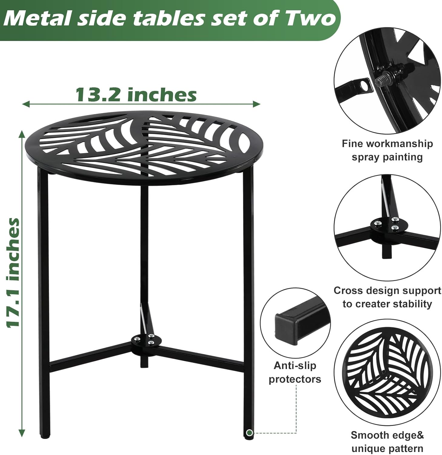 Party Zealot Set of 2 Small Round Metal Side Tables, 13-Inch Black Outdoor End Tables for Patio, Balcony, Porch or Garden – Weather-Resistant Corner Coffee Table for Small Spaces & Indoor Plant Stand