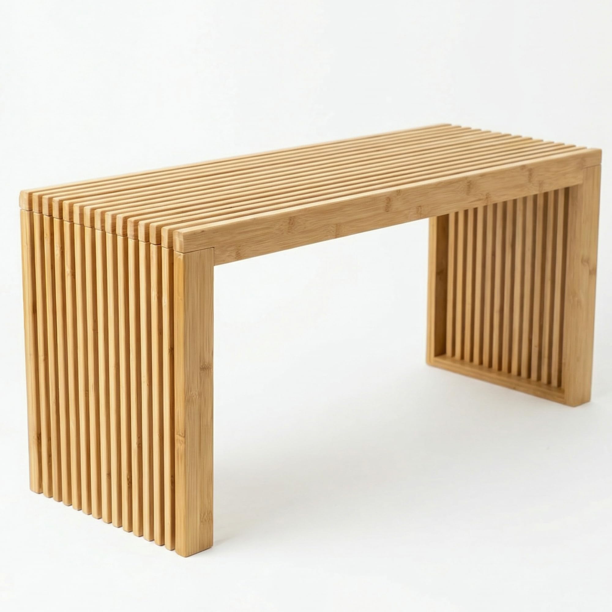 SWEVEN Bamboo Natural 36 inch Wooden Bench, Small Wood Benches for Entryway, Living & Dining Room, Kitchen, Bedroom, Bathroom, Hallway, Front Door Indoor & Outdoor Patio Use, Mid Century Modern Decor