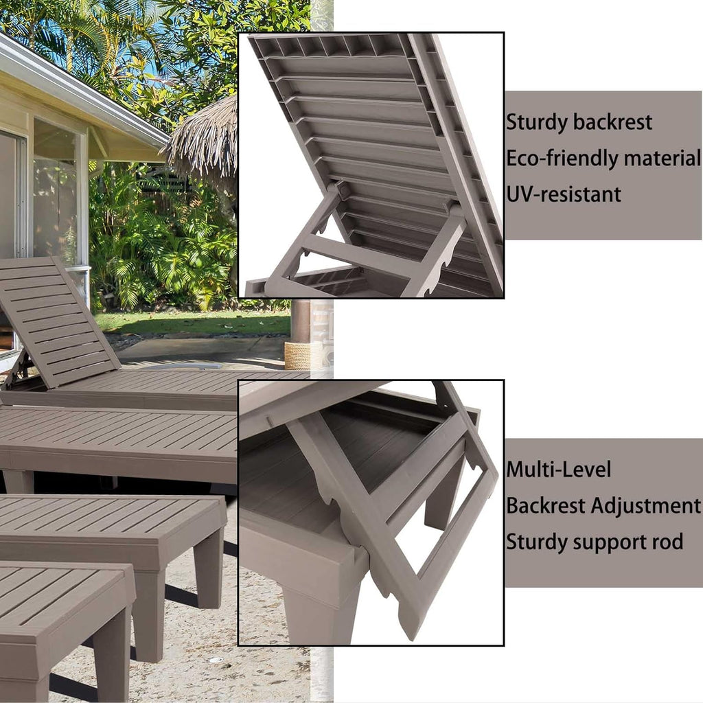 Outdoor Chaise Lounge Chair for Pool, Patio Bench Waterproof Sunbed,Grey