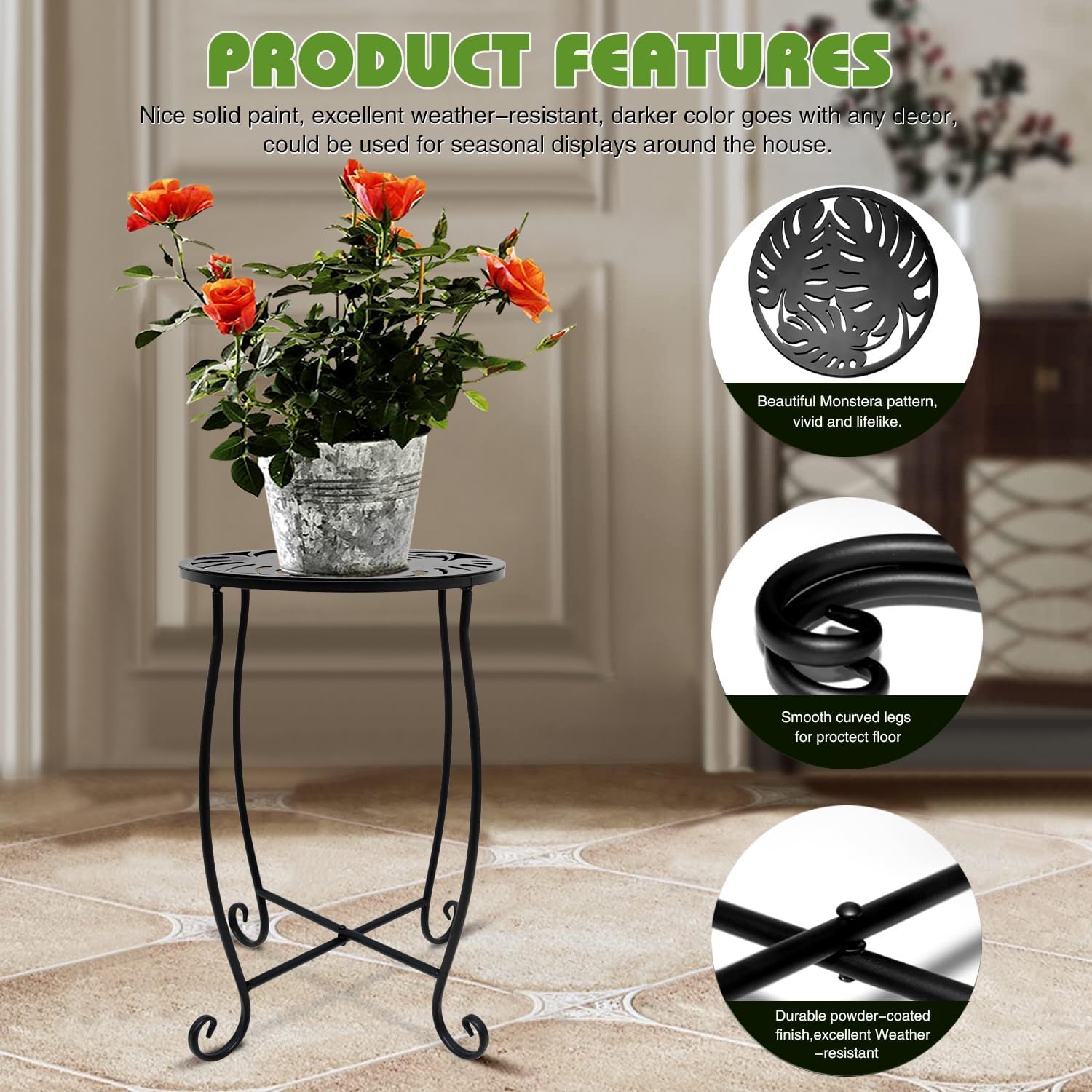 Small Side Tables for Small Space, 2 Pack Metal Outdoor Indoor Side Table, Weather Resistant Mini Metal Round Side Table Pool Chair Side Table for Patio Yard Porch Balcony Garden Bedside, Black