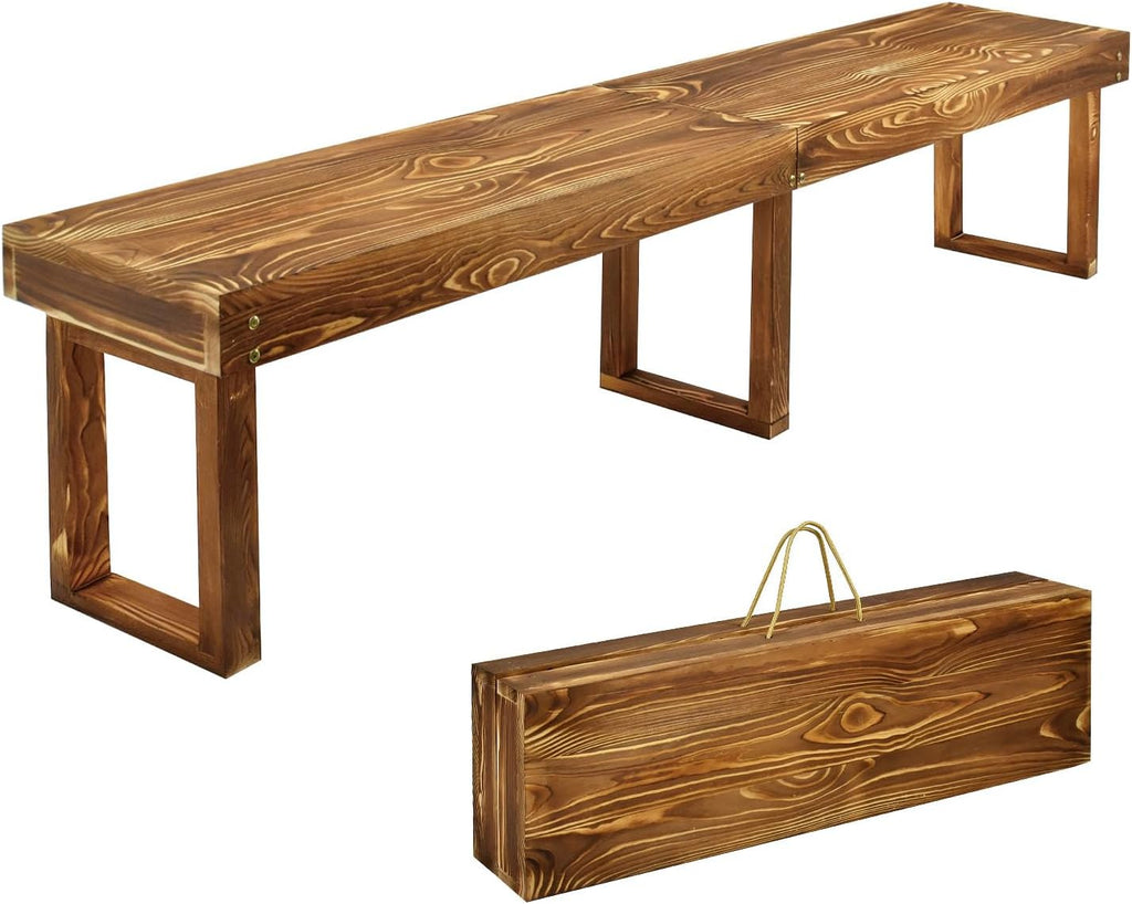 71" Outdoor Solid Wood Folding Bench,Portable Garden Long Narrow Foldable Bench,6Ft Indoor Outdoor Backless Wooden Noodle Benches for Picnic Party Camping Dining Seat,Bears 900 pounds Natural