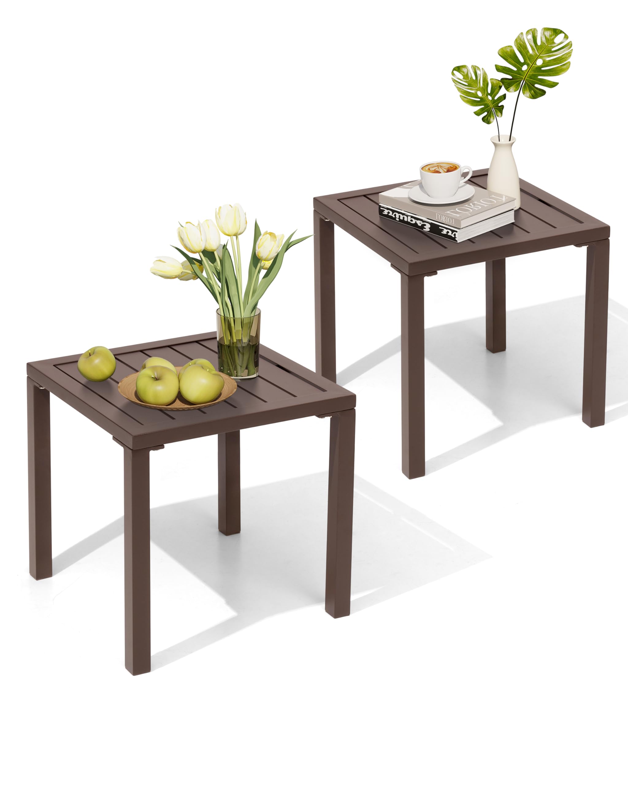 Crestlive Products Aluminum Outdoor Side Table Set of 2, Pool Lounge Chair Side Table, Weather Resistant Small Square Coffee End Table for Patio, Yard, Garden, Porch, Deck, Outdoor