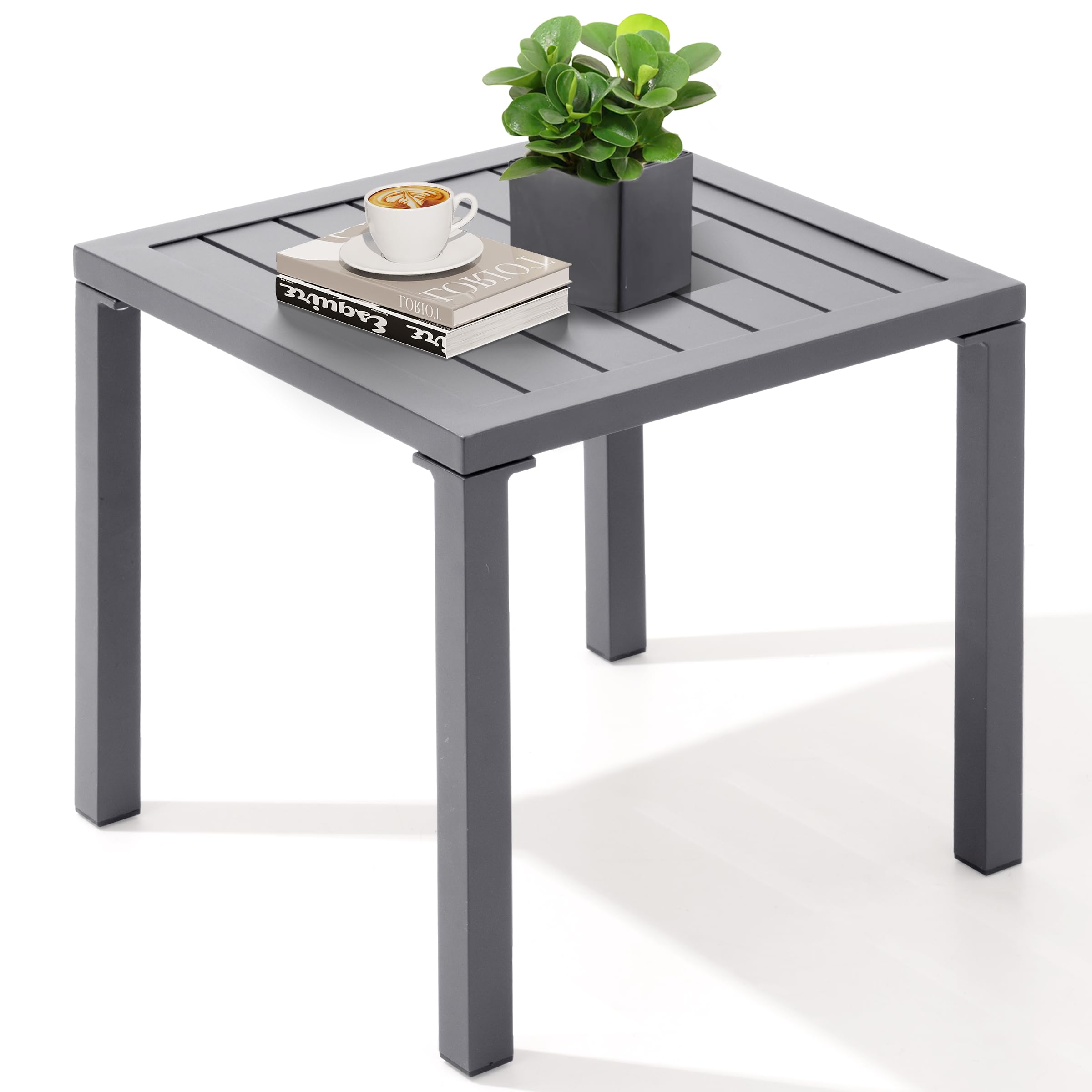 Crestlive Products Aluminum Outdoor Side Table Set of 2, Pool Lounge Chair Side Table, Weather Resistant Small Square Coffee End Table for Patio, Yard, Garden, Porch, Deck, Outdoor