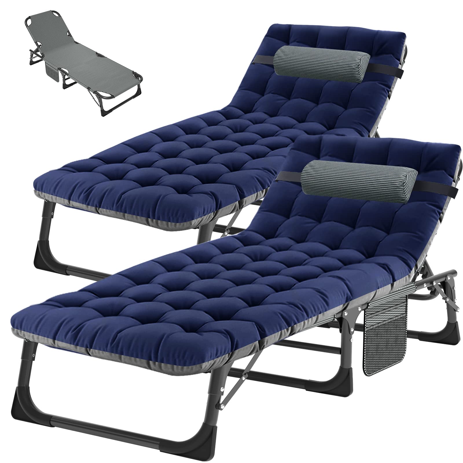 ABORON Heavy Duty Tanning Chair,Outdoor 5-Position Folding Chaise Lounge Chair with Pad,Portable Beach Lounge Chair for Outdoor Sunbathing Patio Pool Lawn Deck Poolside