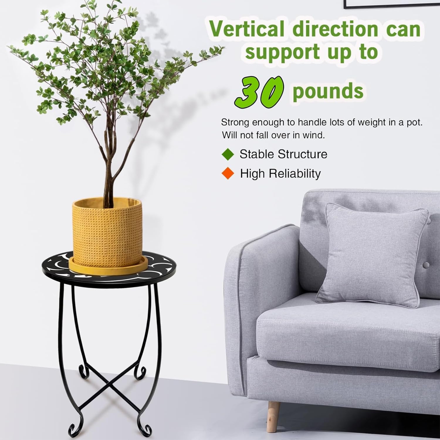 2 Pack 15 Inch Tall Plant Stands Outdoor Indoor, Metal Side Tables for Patio, Weather Resistant Flower Pot Racks with Swirl Pattern, Black End Table Set for Garden Balcony