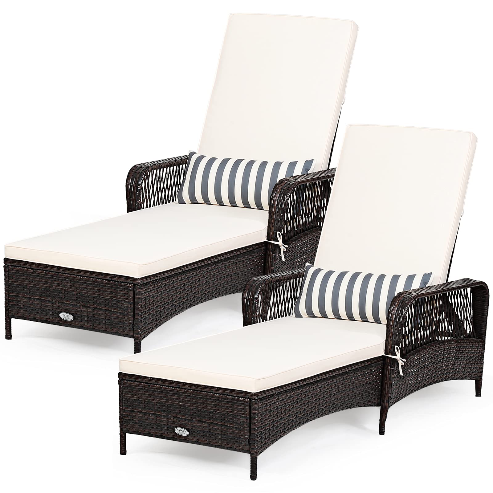 Tangkula Wicker Chaise Lounge Outdoor, Patio Rattan Reclining Chaise with 6-Gear Adjustable Backrest, Thick Padded Cushion & Removable Lumbar Pillow, Pool Lounge Chairs for Outside Balcony Backyard
