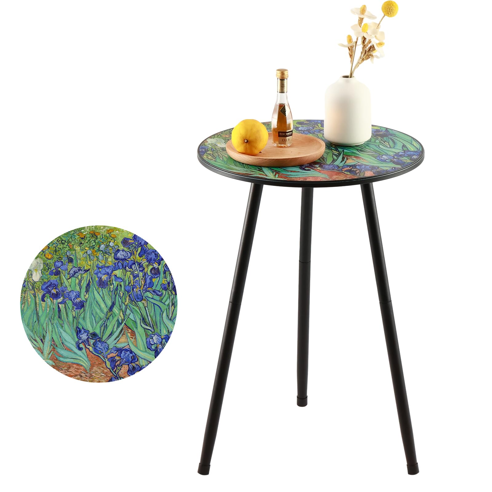 Outdoor Side Table Set of 2 Patio Round Tables for Outside Black End Tables Small Coffee Table End Table Modern Metal Porch Plant Stands for Balcony, Indoor, Bedroom, Living Room, Small Spaces