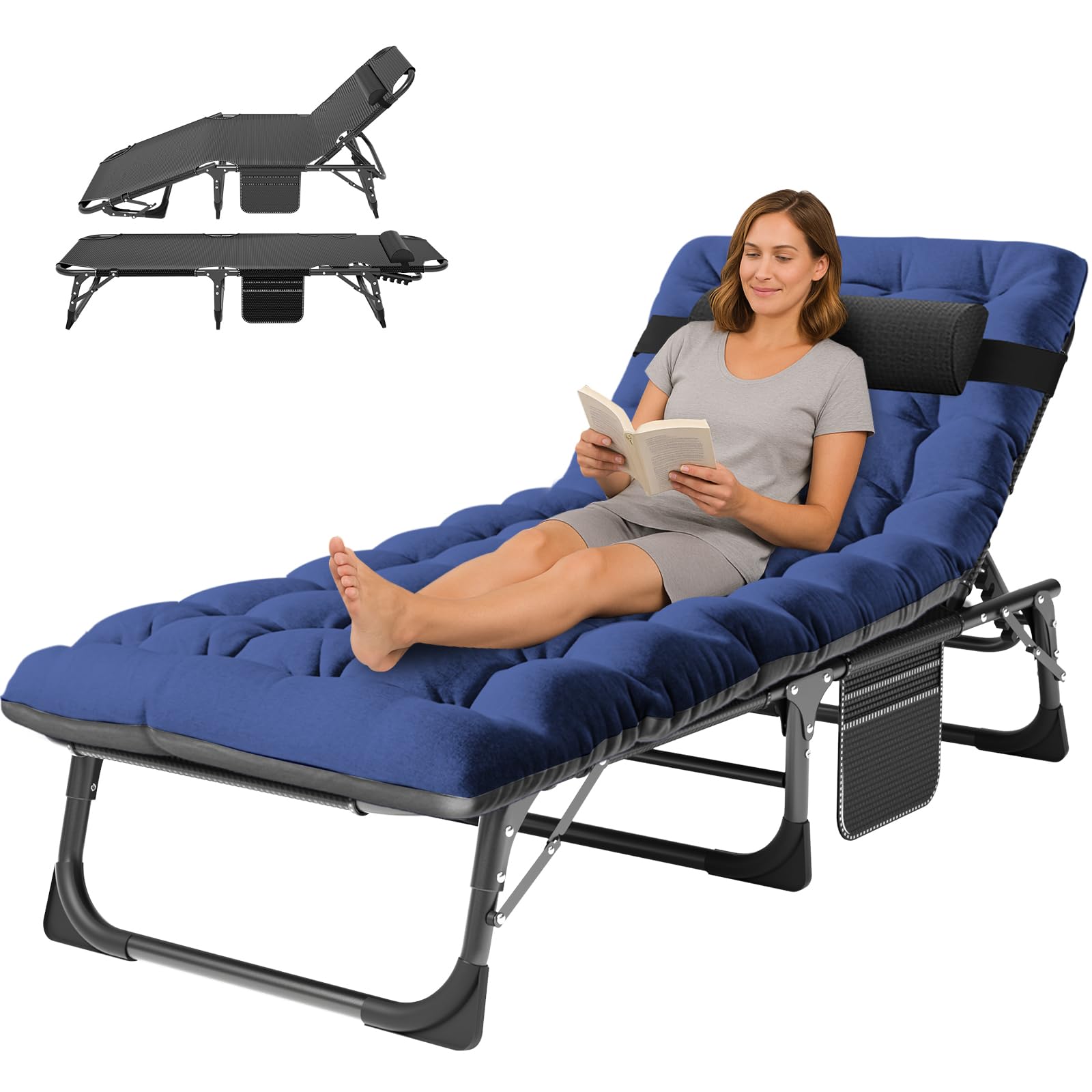ABORON Heavy Duty Tanning Chair,Outdoor 5-Position Folding Chaise Lounge Chair with Pad,Portable Beach Lounge Chair for Outdoor Sunbathing Patio Pool Lawn Deck Poolside