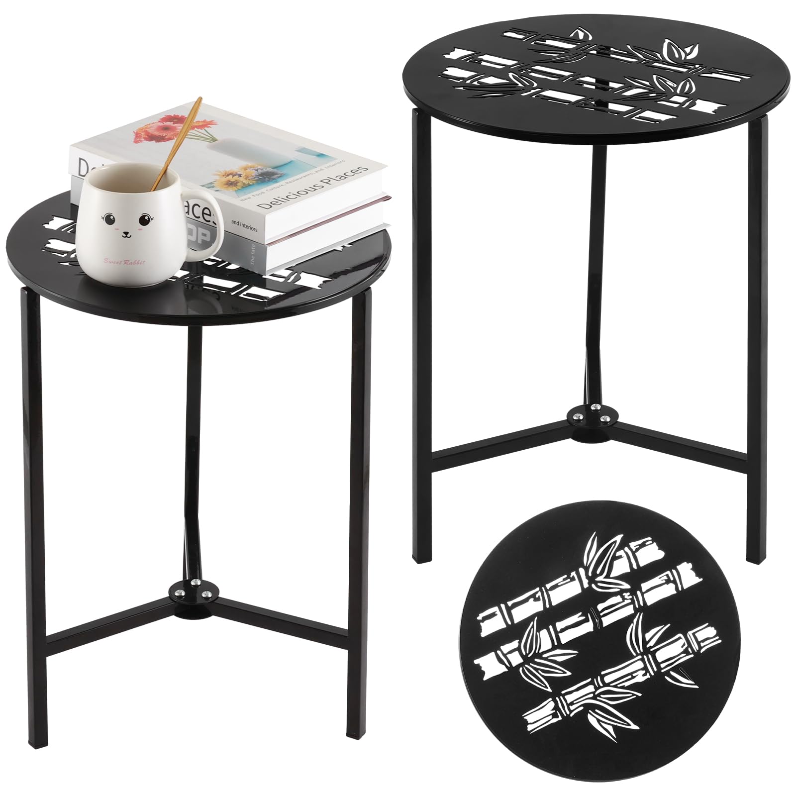 Party Zealot Set of 2 Small Round Metal Side Tables, 13-Inch Black Outdoor End Tables for Patio, Balcony, Porch or Garden – Weather-Resistant Corner Coffee Table for Small Spaces & Indoor Plant Stand