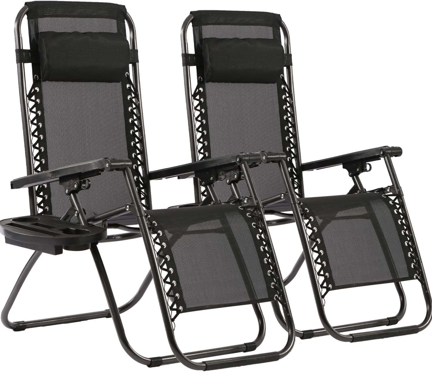 FDW Zero Gravity Lawn Lounge Chairs Set of 2 with Pillow and Cup Holder - Adjustable Reclining Folding Outdoor Chairs for Deck, Beach, Yard