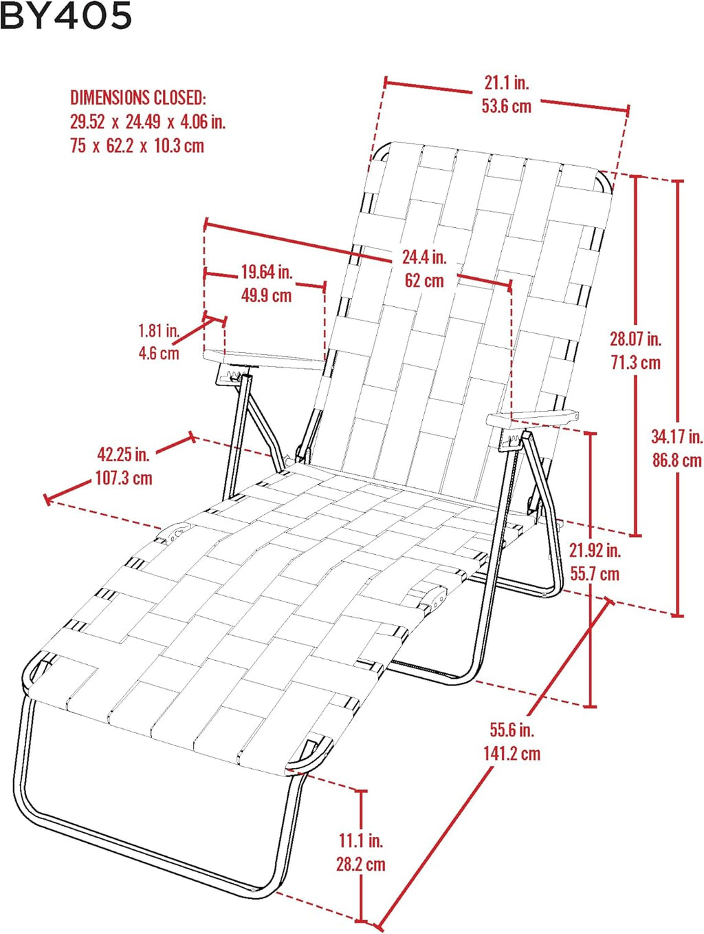 Camp & GO 4-Position Folding Web Lawn Chair Outdoor Lounger, Blue/White undefined/White