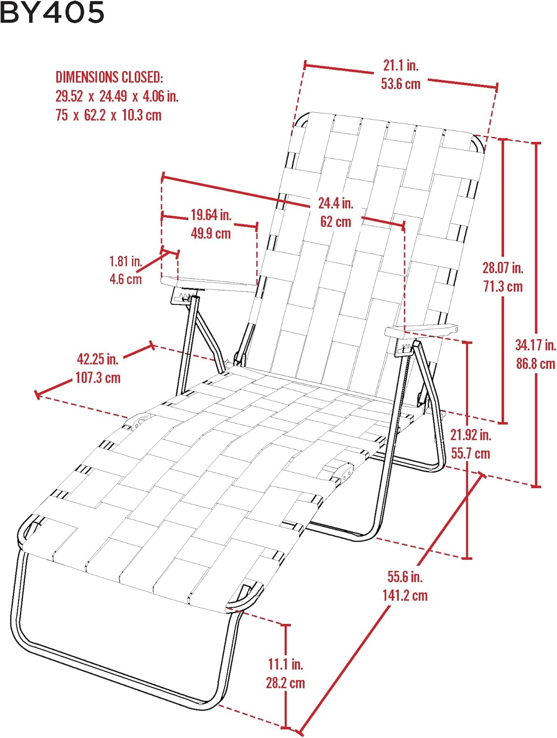 Camp & GO 4-Position Folding Web Lawn Chair Outdoor Lounger, Blue/White undefined/White