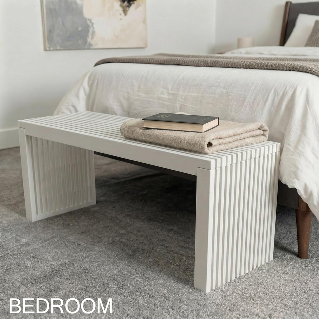SWEVEN Bamboo Natural 36 inch Wooden Bench, Small Wood Benches for Entryway, Living & Dining Room, Kitchen, Bedroom, Bathroom, Hallway, Front Door Indoor & Outdoor Patio Use, Mid Century Modern Decor