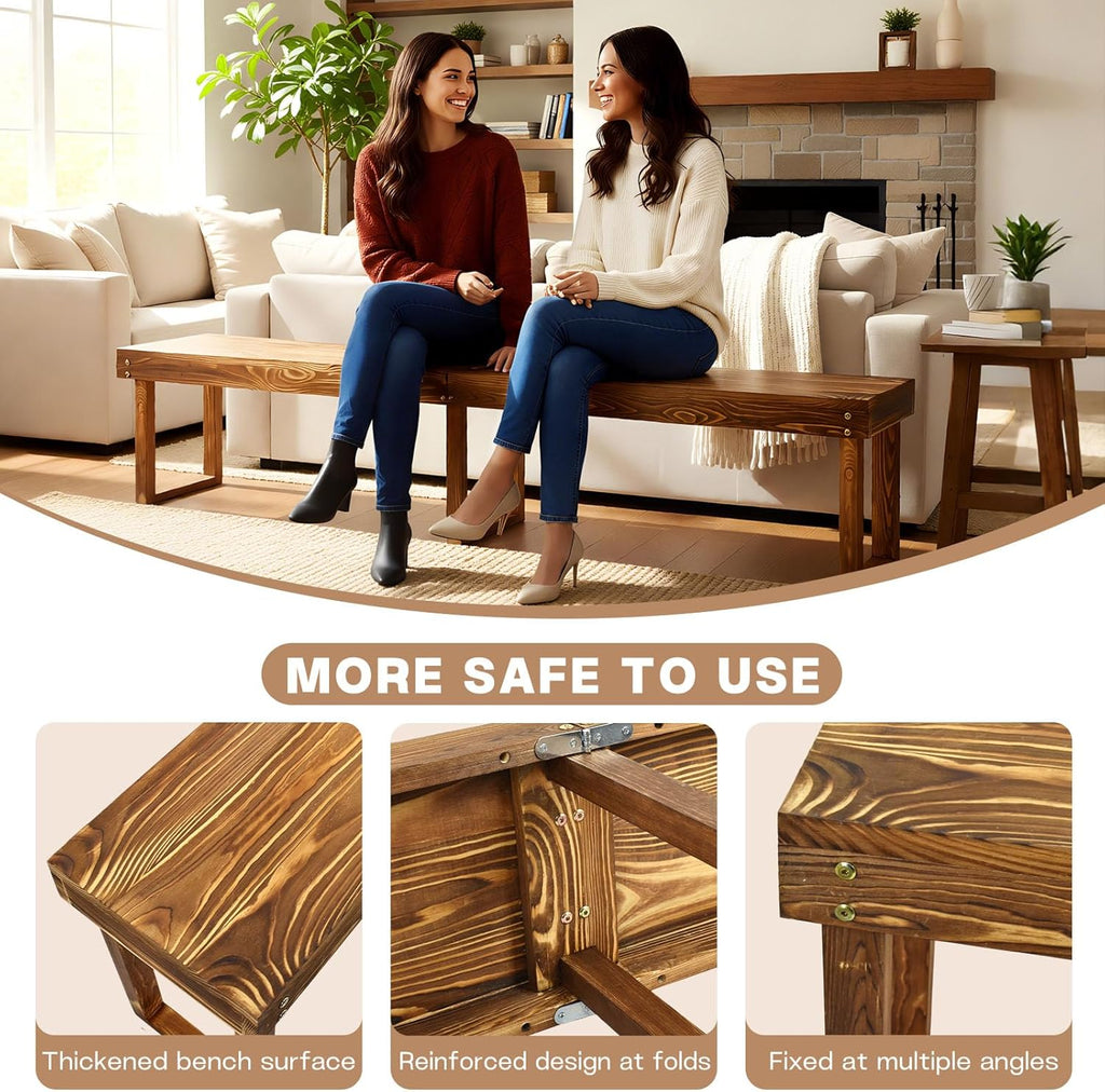 71" Outdoor Solid Wood Folding Bench,Portable Garden Long Narrow Foldable Bench,6Ft Indoor Outdoor Backless Wooden Noodle Benches for Picnic Party Camping Dining Seat,Bears 900 pounds Natural