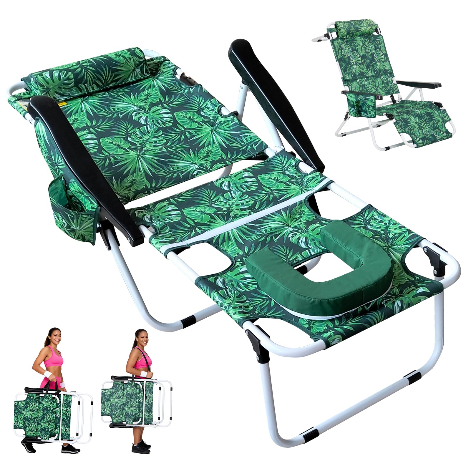 ABORON Heavy Duty Tanning Chair,Outdoor 5-Position Folding Chaise Lounge Chair with Pad,Portable Beach Lounge Chair for Outdoor Sunbathing Patio Pool Lawn Deck Poolside