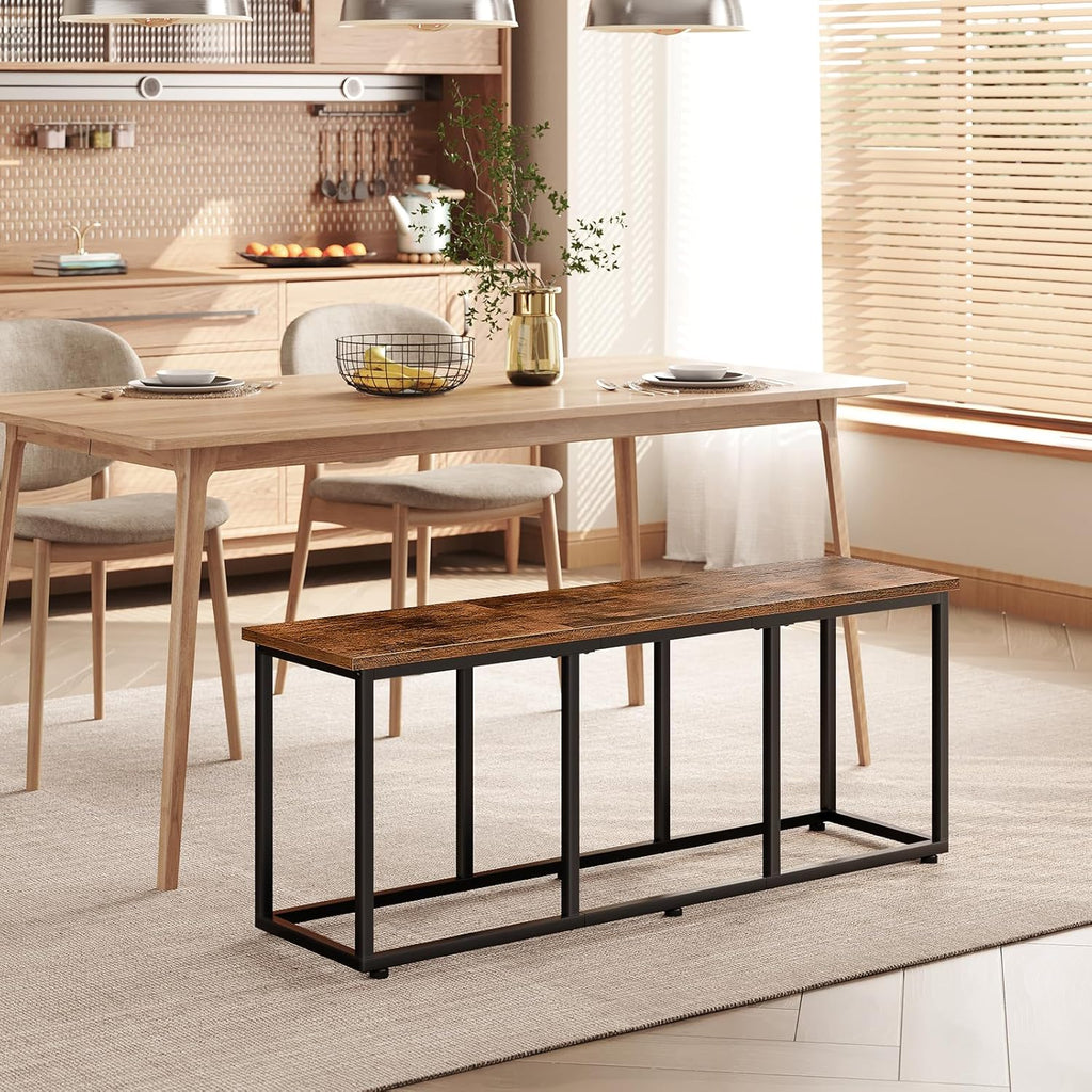 HOOBRO Dining Bench, 47.2 Inch Dining Table Bench, Industrial Style Kitchen Bench, Steel Frame, Easy to Assemble, for Kitchen, Dining Room, Rustic Brown and Black BF45CD01