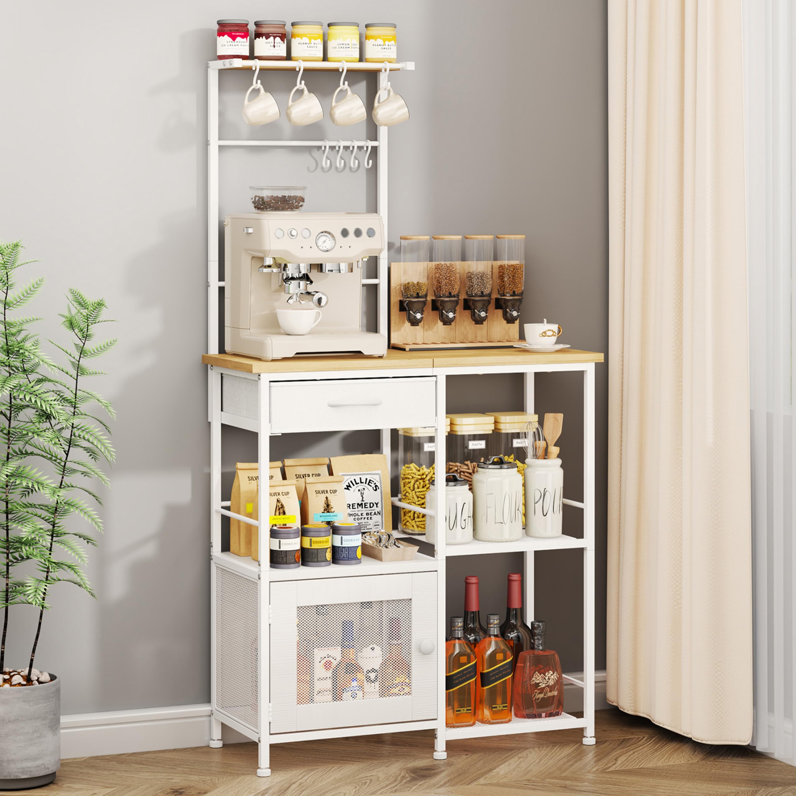 SWTYMIKI Coffee Bar Cabinet for Home - Farmhouse Coffee Stand Station Multi-Purpose Buffet Sideboard Cabinet with Drawers - Kitchen Bar Table for Living Room, Corner, Small Space, Espresso