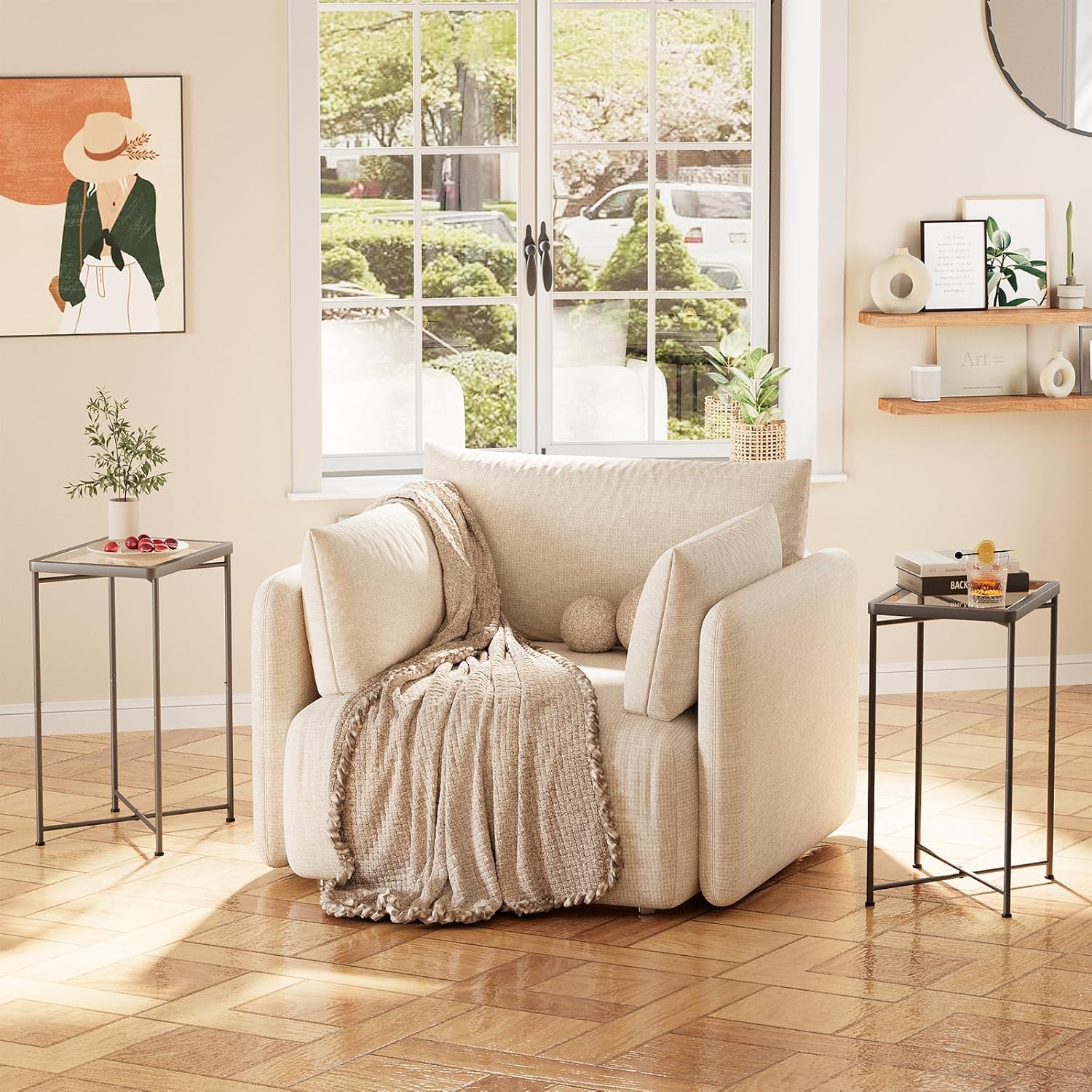 Garden 4 you Small Side Table, Glass End Table Set of 2, Black Outdoor Side Table with Metal Frame, Mini Bedside Table for Living Room, Bedroom, Patio, Small Space, 2pcs