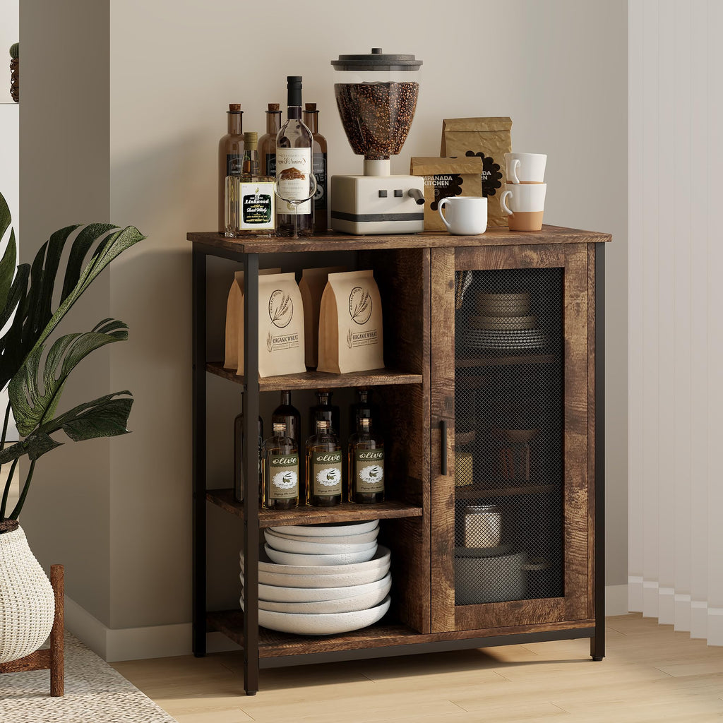 LVSOMT Mini Coffee Bar Cabinet with Storage, 27.5'' Small Kitchen Bar Table, Cute Corner Bar Cabinet for Tea, Buffet Sideboard Cabinet for Dining Room, Farmhouse Coffee Station for Wine (Pure White)