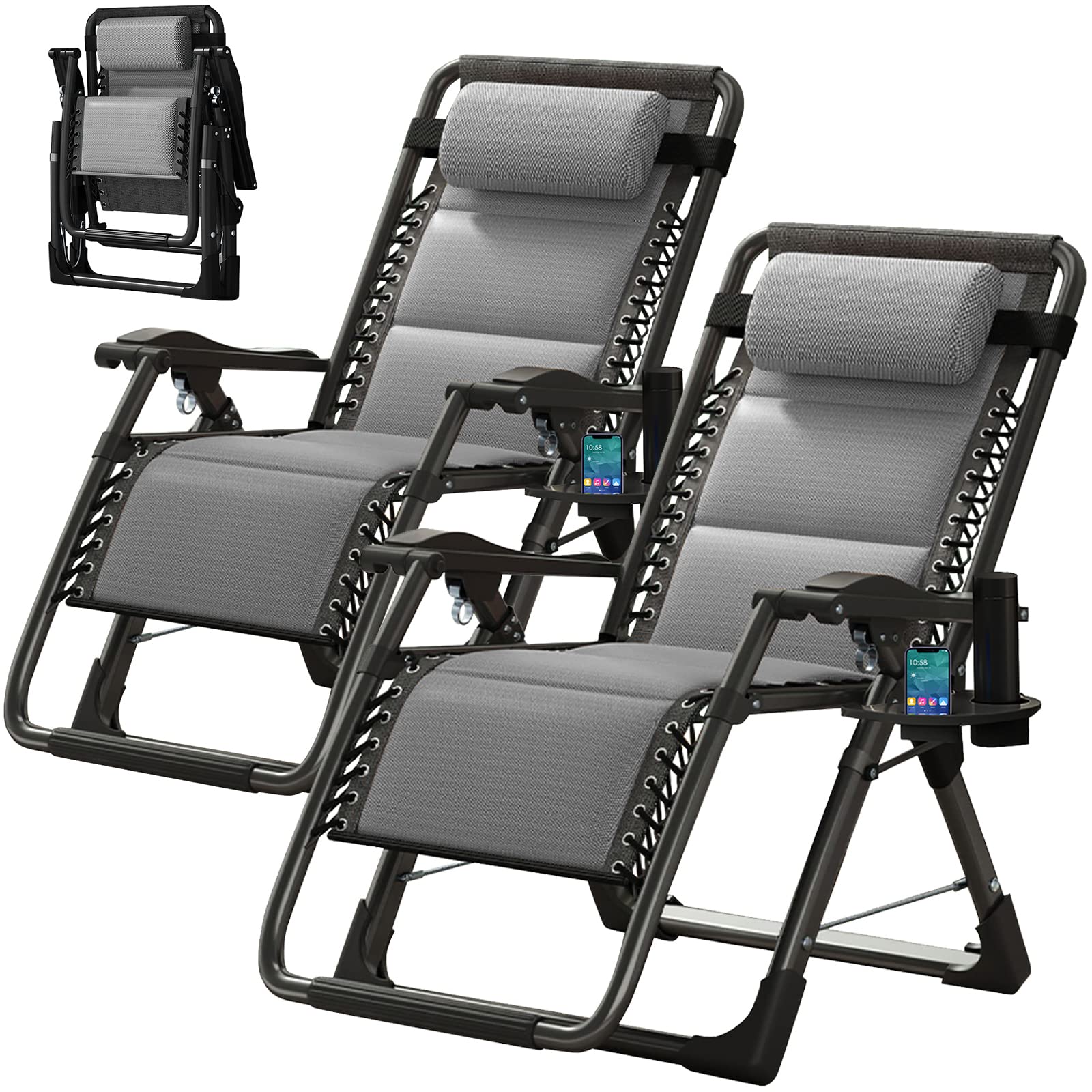 ABORON Zero Gravity Chair,Premium Outdoor Lawn Folding Lounge Chairs,Sturdy Adjustable Reclining Patio Chairs with Removable Cushion,Headrest & Tray