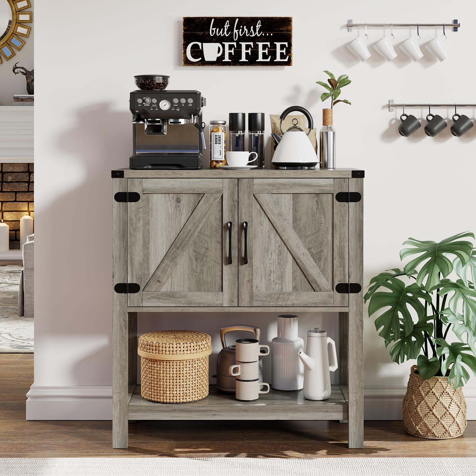 Console Table Coffee Bar Cabinet Sofa Table,31.5 L x 13.8 D x 34.65 H,Entryway Table with 2 Storage Cabinets, Farmhouse Buffet Sideboard for Kitchen, Foyer,Hallway (White)