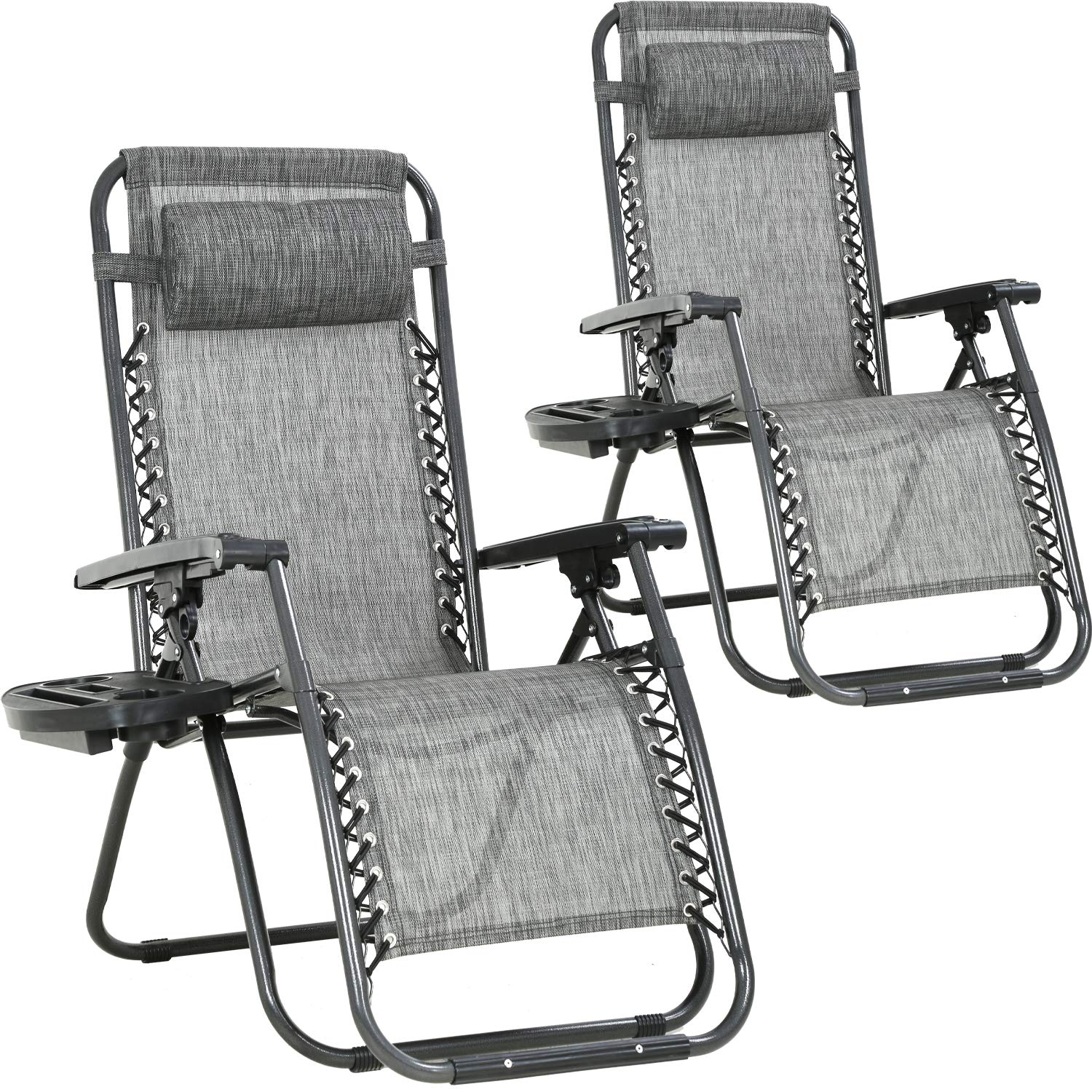FDW Zero Gravity Lawn Lounge Chairs Set of 2 with Pillow and Cup Holder - Adjustable Reclining Folding Outdoor Chairs for Deck, Beach, Yard