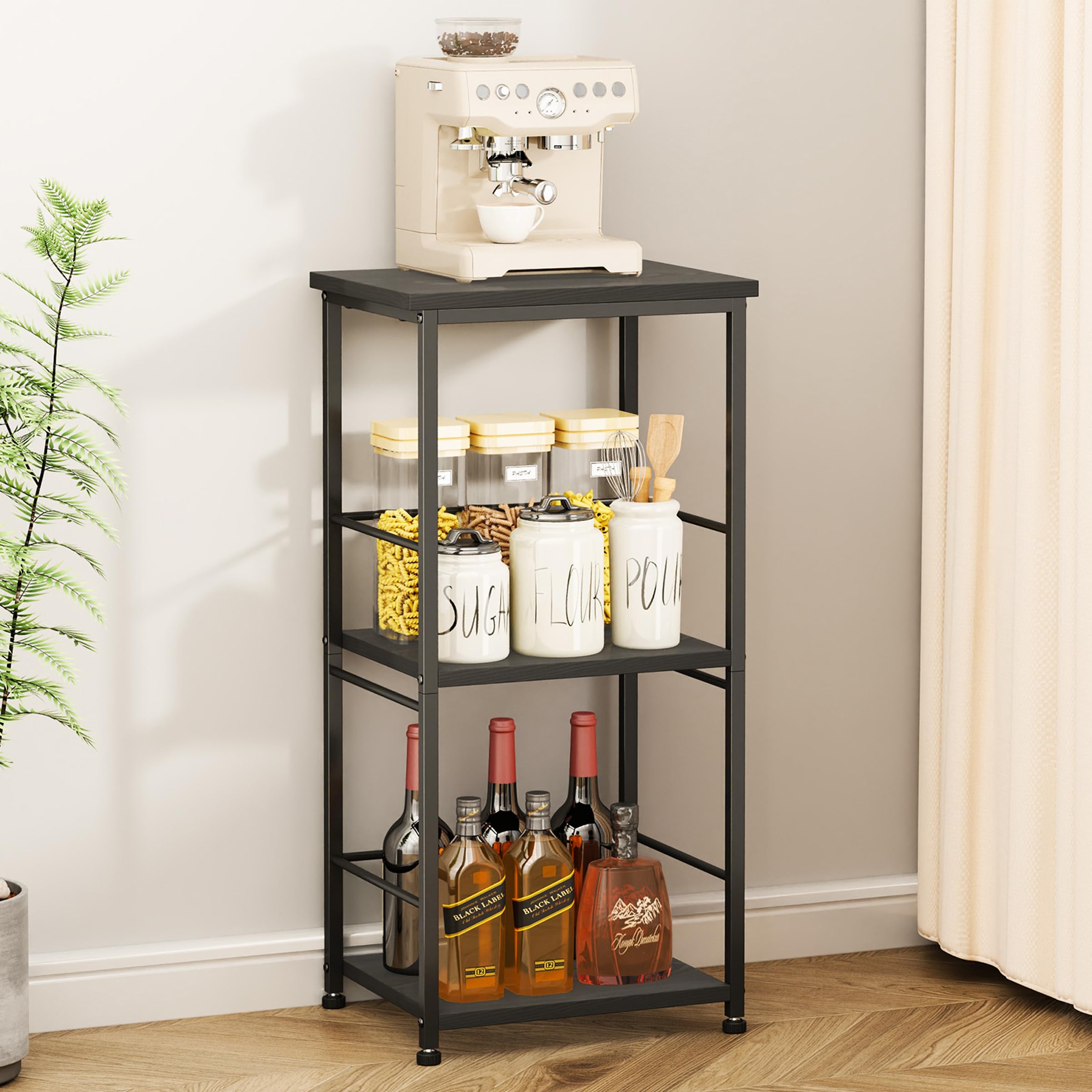 SWTYMIKI Buffets Coffee Bar Cabinet - Rolling Kitchen Rack, Farmhouse Small Coffee Stand with Storage Drawer and Door Cabinet - Kitchen Microwave Stand for Apartment, Living Room, Entryway, Espresso
