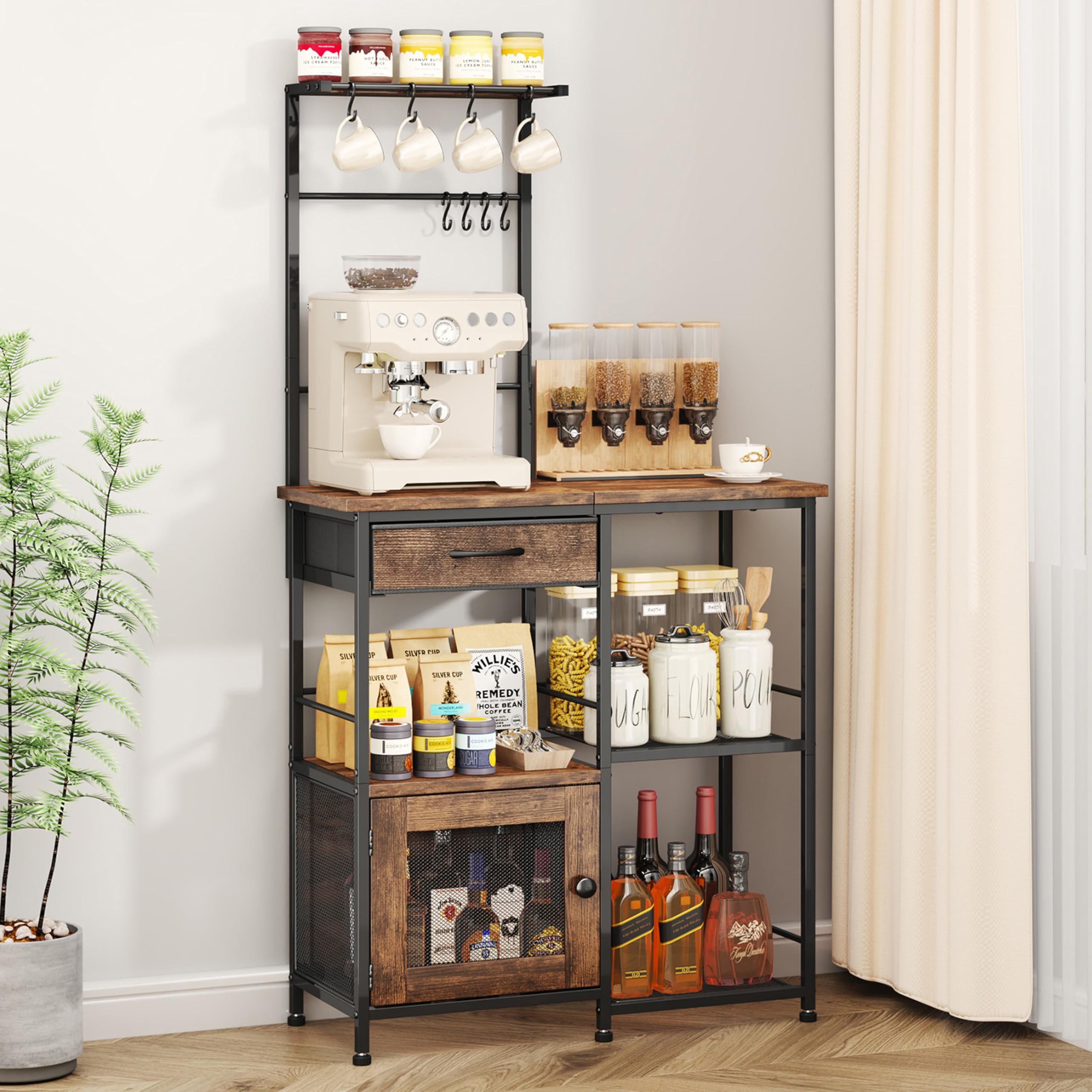 SWTYMIKI Coffee Bar Cabinet for Home - Farmhouse Coffee Stand Station Multi-Purpose Buffet Sideboard Cabinet with Drawers - Kitchen Bar Table for Living Room, Corner, Small Space, Espresso