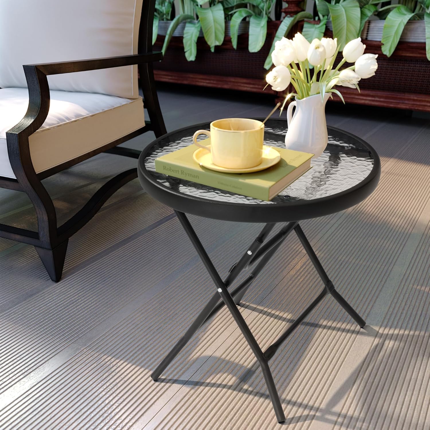 2 Pieces Outdoor Side Table - Small Patio End Table All Weather, Patio Furniture Sets and Outside Furniture for Pool, Balcony, Deck, Porch, Black