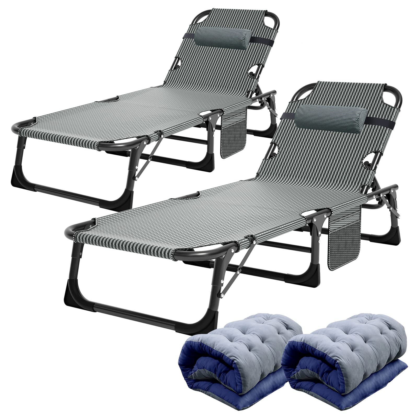 ABORON Heavy Duty Tanning Chair,Outdoor 5-Position Folding Chaise Lounge Chair with Pad,Portable Beach Lounge Chair for Outdoor Sunbathing Patio Pool Lawn Deck Poolside