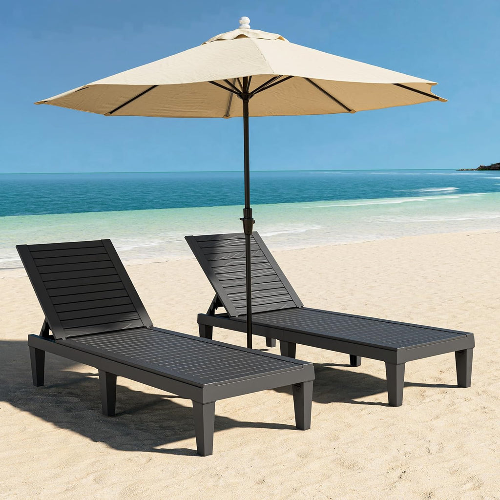 Outdoor Chaise Lounge Chair Set of 2,Waterproof & Lightweight Lounge Chair Outdoor with 5-Position Adjustable Back, Patio Lounge Chair for Garden, Pool Lounge Chairs for Poolside or Beach Use