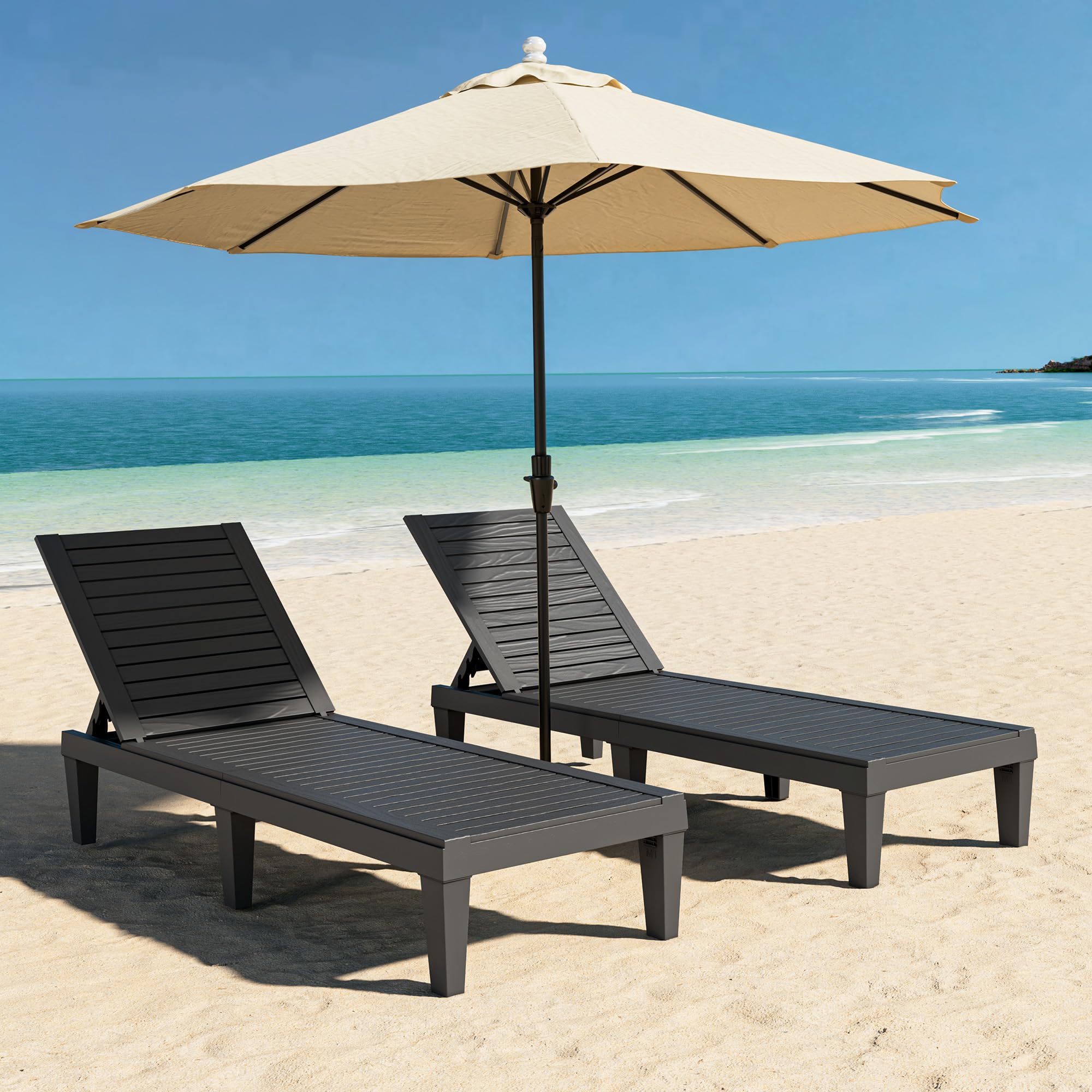 Outdoor Chaise Lounge Chair Set of 2,Waterproof & Lightweight Lounge Chair Outdoor with 5-Position Adjustable Back, Patio Lounge Chair for Garden, Pool Lounge Chairs for Poolside or Beach Use