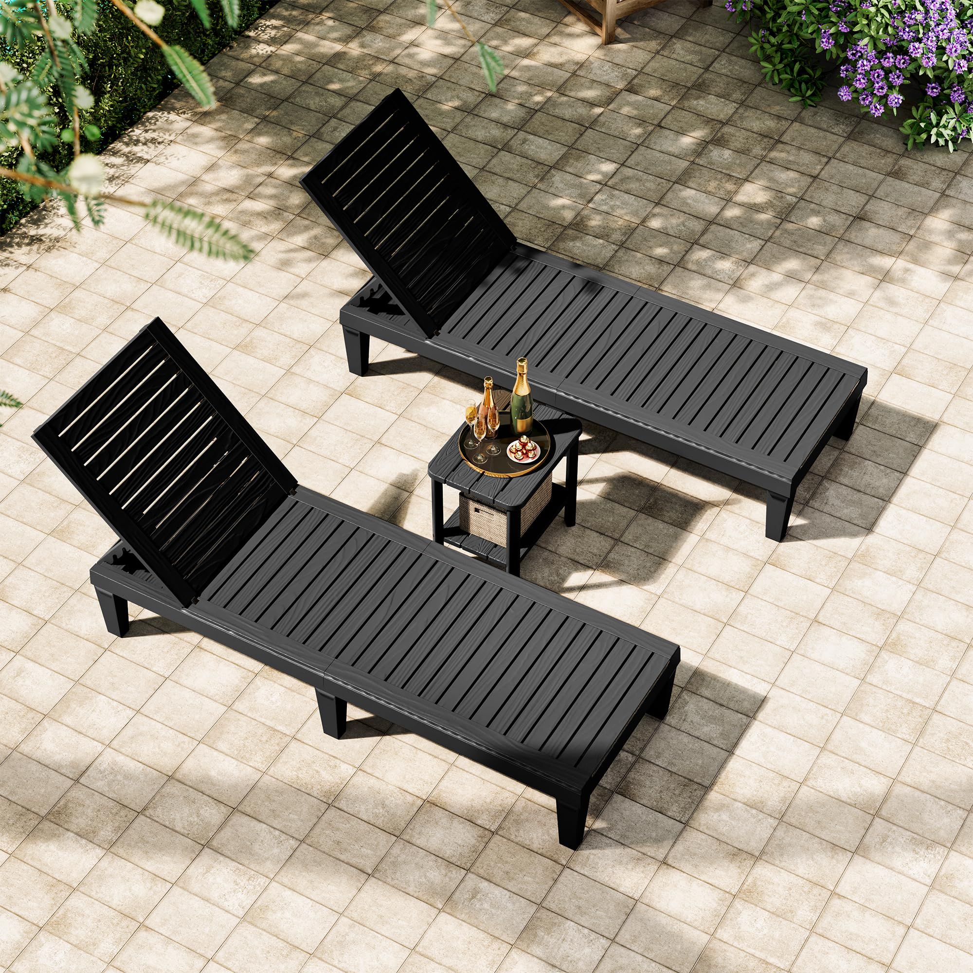 Outdoor Chaise Lounge Chair Set of 2,Waterproof & Lightweight Lounge Chair Outdoor with 5-Position Adjustable Back, Patio Lounge Chair for Garden, Pool Lounge Chairs for Poolside or Beach Use