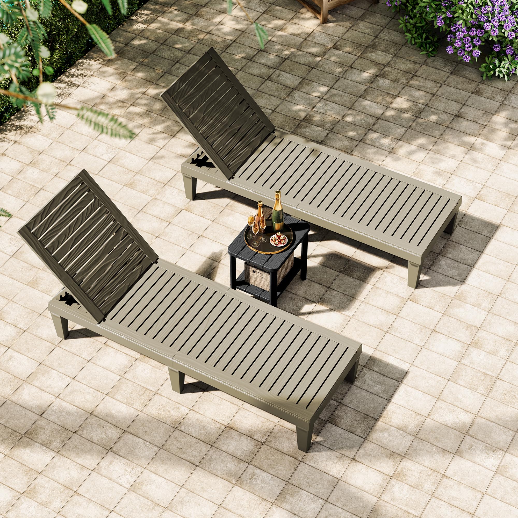 Outdoor Chaise Lounge Chair Set of 2,Waterproof & Lightweight Lounge Chair Outdoor with 5-Position Adjustable Back, Patio Lounge Chair for Garden, Pool Lounge Chairs for Poolside or Beach Use